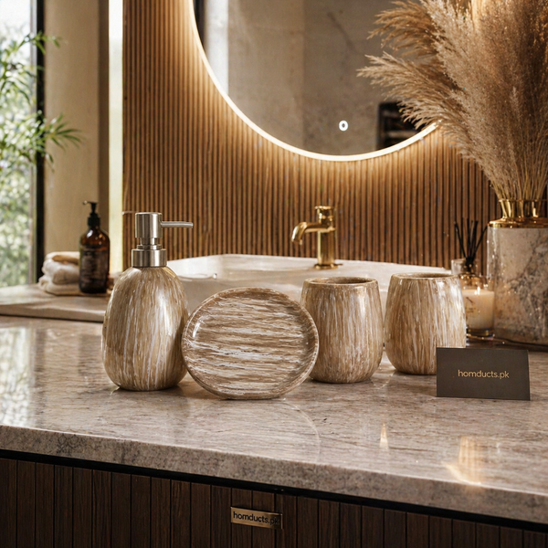 Luxury 4-Piece Bathroom Accessory Set – Premium Vanity Organizer Set for Modern Homes