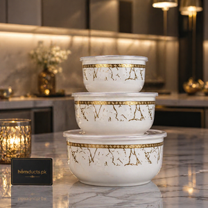 Luxury 3-Piece Marble Design Storage Bowl Set with Lids – Elegant Kitchen Organizer Set
