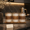 Luxury 3-Piece Ceramic Kitchen Storage Jar Set with Wooden Lid & Tray – Coffee Sugar Tea Organizer