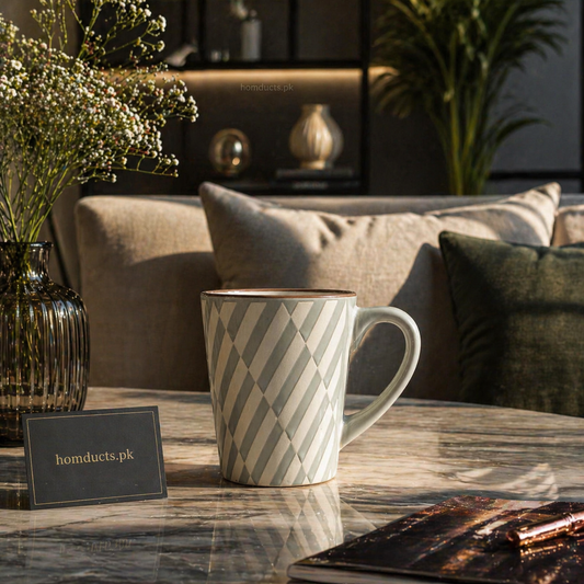 Premium 4-Piece Ceramic Mug Set – Elegant Diamond Pattern Tea & Coffee Cups for Modern Dining