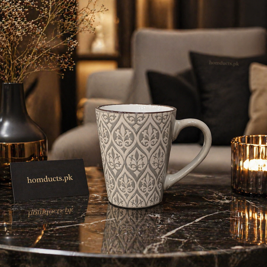 Luxury 4-Piece Embossed Ceramic Mug Set – Elegant Tea & Coffee Cups for Modern Homes
