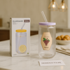 Echou 400ml Premium Glass Tumbler with Straw – Grape Design