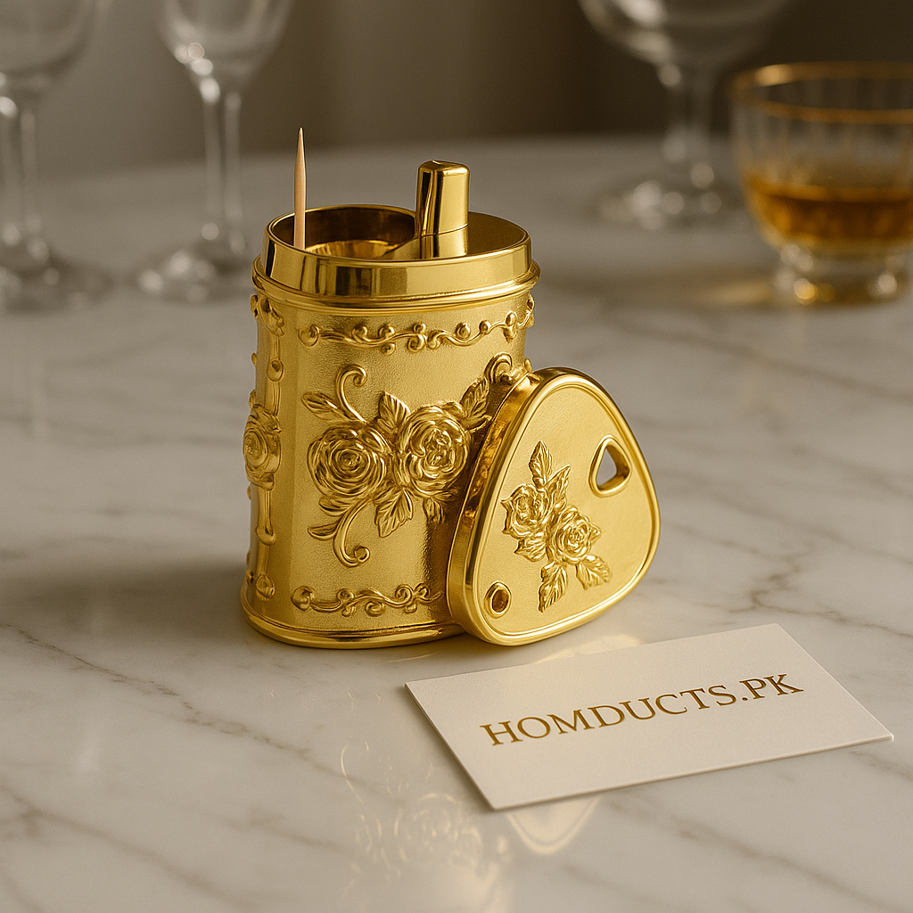 Royal Gold Floral Toothpick Holder – Elegant Luxury Tabletop Accessory