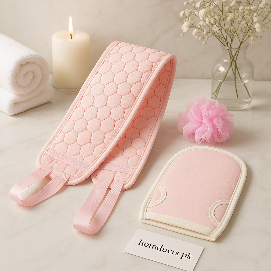 Luxury Exfoliating Bath Set – Back Scrubber, Loofah & Body Glove