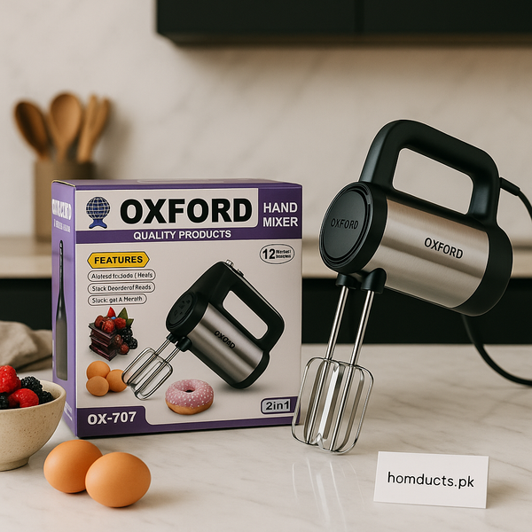 Oxford 2-in-1 Hand Mixer – 5-Speed Powerful Stainless Steel Beater & Dough Hook Set