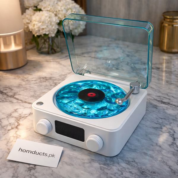 Luxury Turntable-Style Waterproof Bluetooth Speaker with LED Glow – Premium Shower & Bathroom Speaker | Homducts.pk