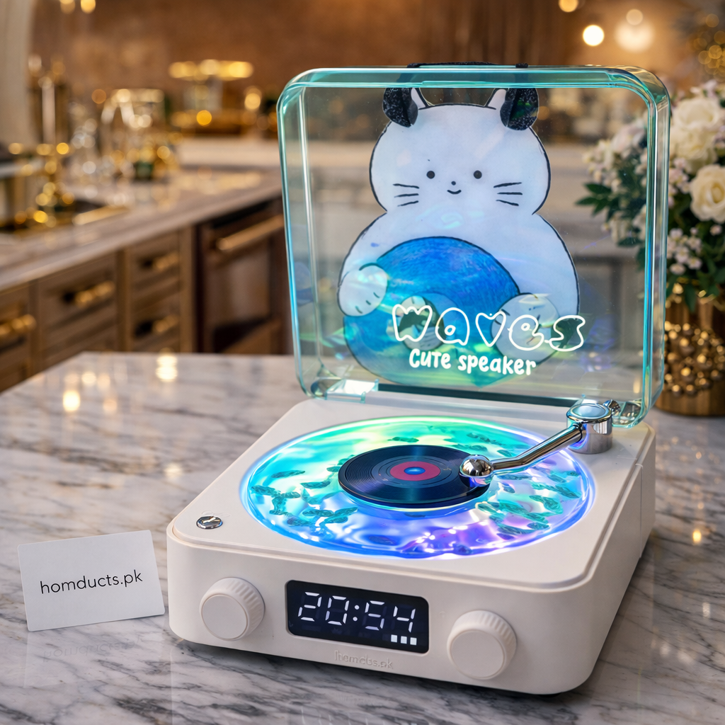 Luxury Turntable-Style Waterproof Bluetooth Speaker with LED Glow – Premium Shower & Bathroom Speaker | Homducts.pk