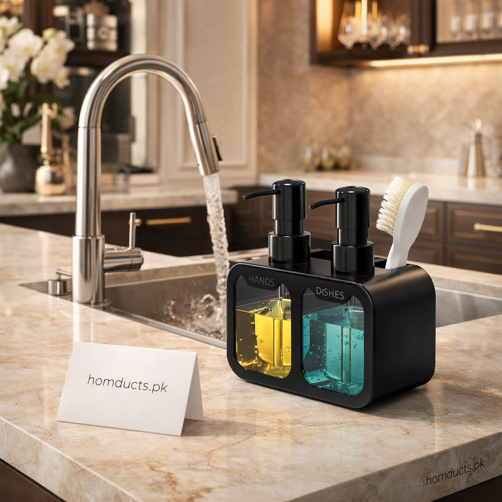 Luxury Dual Soap & Dish Liquid Dispenser | Modern Kitchen & Sink Organizer