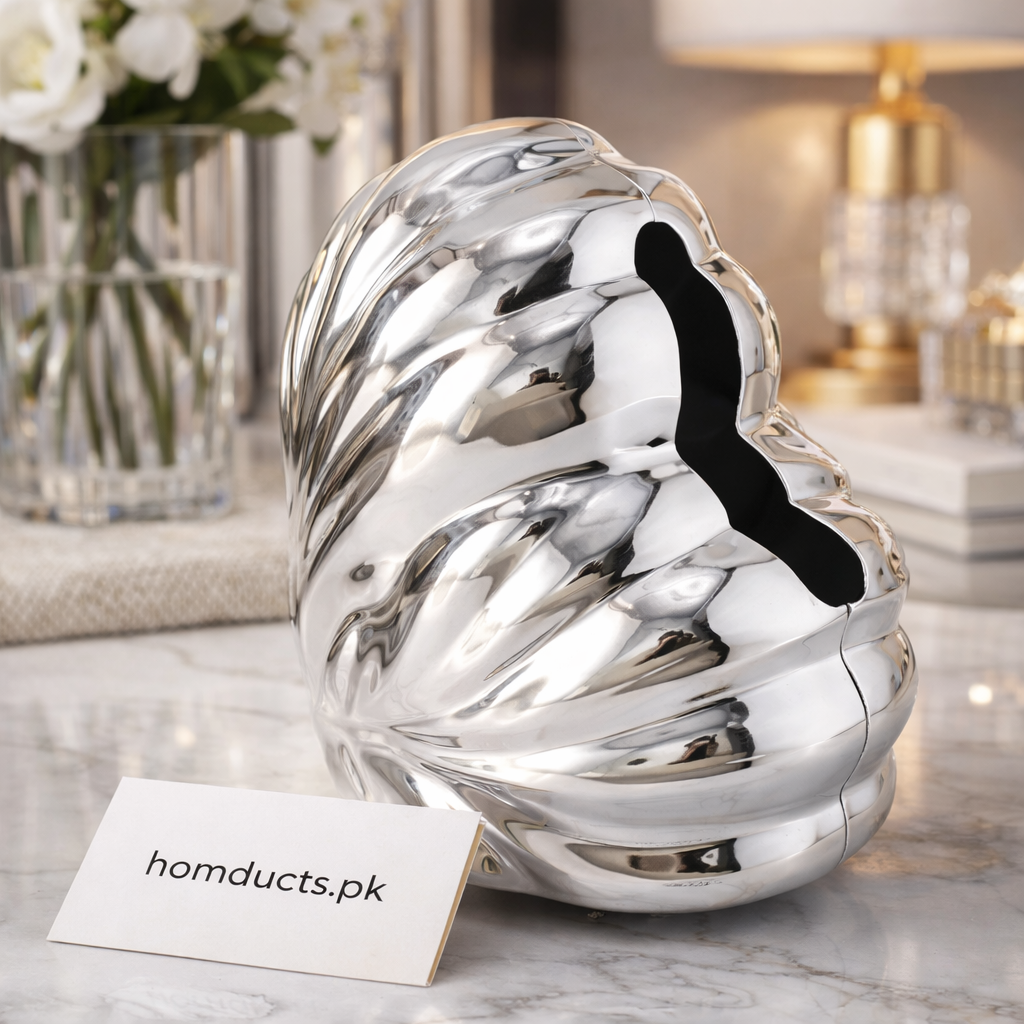 Luxury Shell-Inspired Tissue Holder | Gold & Silver Decorative Tabletop Tissue Box – Homducts.pk
