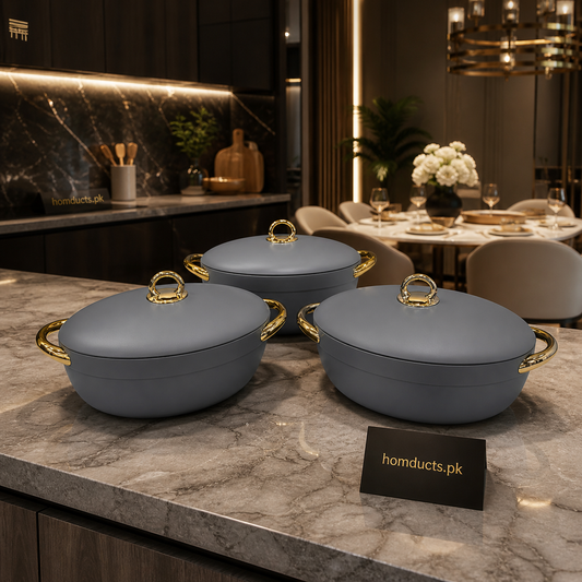 Luxury Insulated Hot Pot Set with Lids – Premium Serving Casserole Set (3 Pcs)