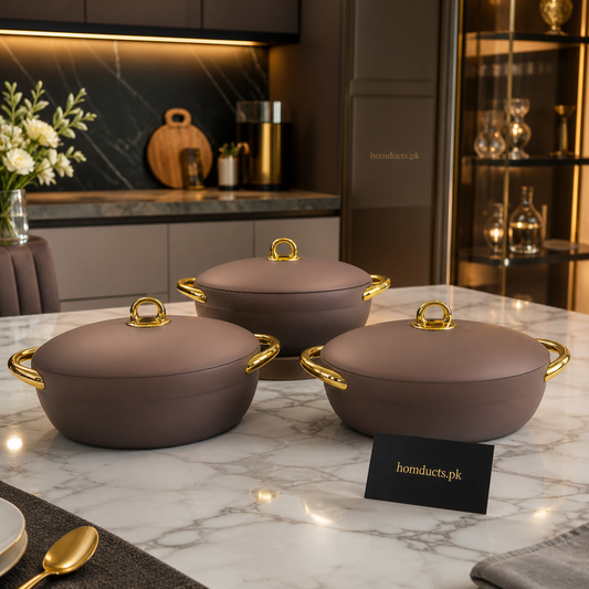 Luxury 3-Piece Insulated Hotpot Set with Lids – Premium Food Warmer Serving Casserole Set