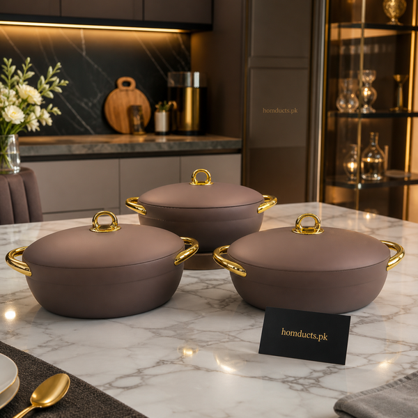 Luxury 3-Piece Insulated Hotpot Set with Lids – Premium Food Warmer Serving Casserole Set