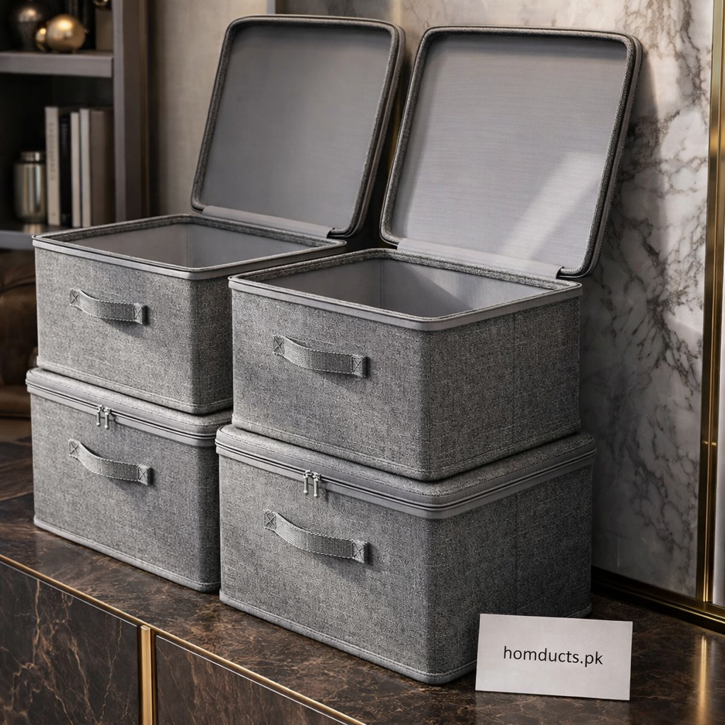 Luxury Foldable Fabric Storage Box with Lid – Premium Closet & Home Organizer | Homducts.pk