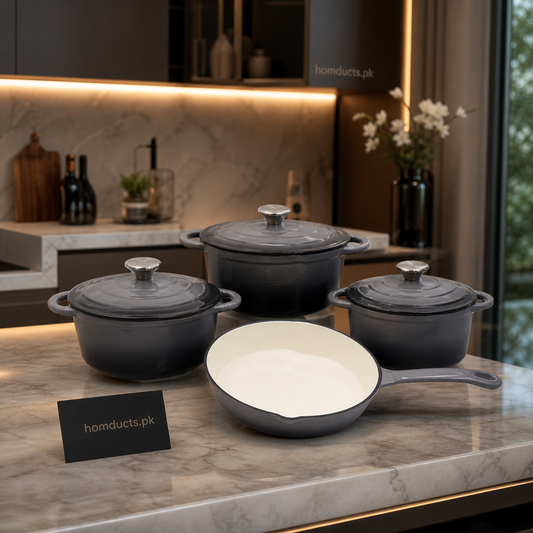 Luxury Enamel Cast Iron Cookware Set – Premium Kitchen Cooking Pots & Pan Collection