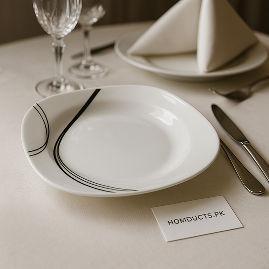 Luxury Fine Dining Dinner Plate Set – Elegant Black Line Design (6 Pcs)