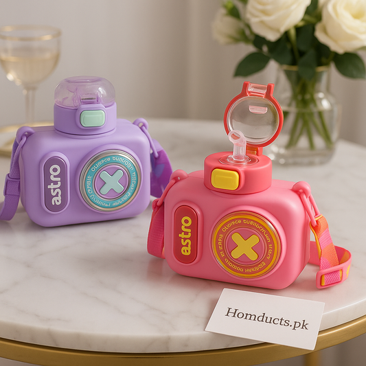 Astro Camera-Shaped Water Bottle with Strap – Premium Kids’ Tumbler