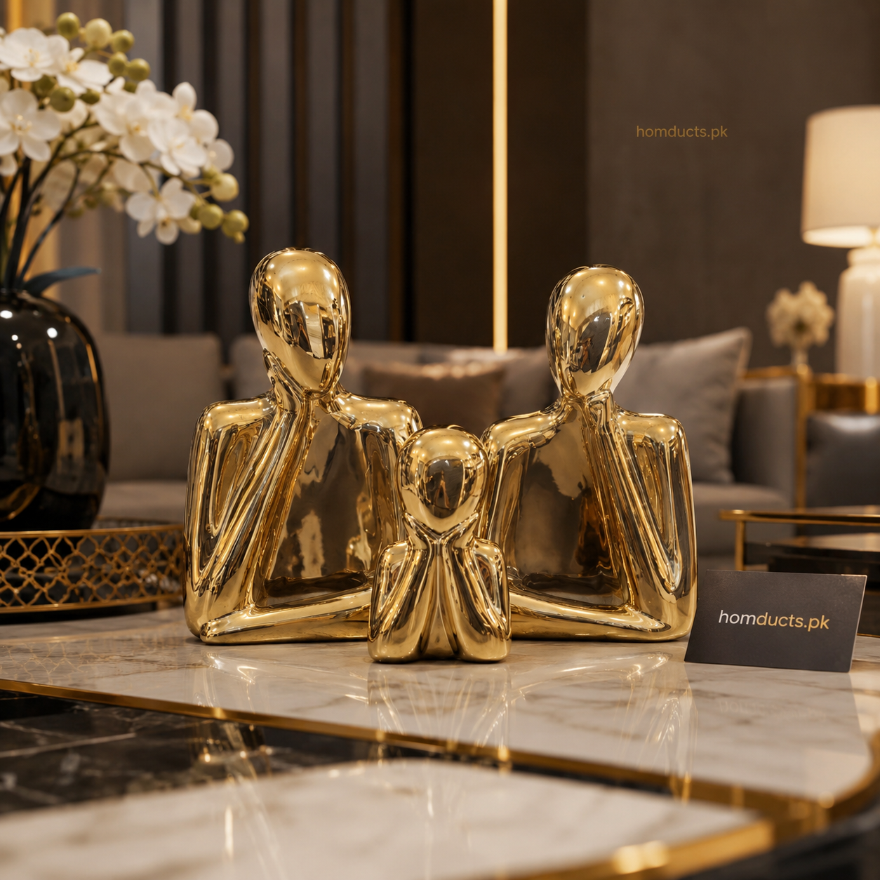 Luxury Abstract Family Figurine Set – Modern Gold Home Decor Showpiece (3 Pcs Set)