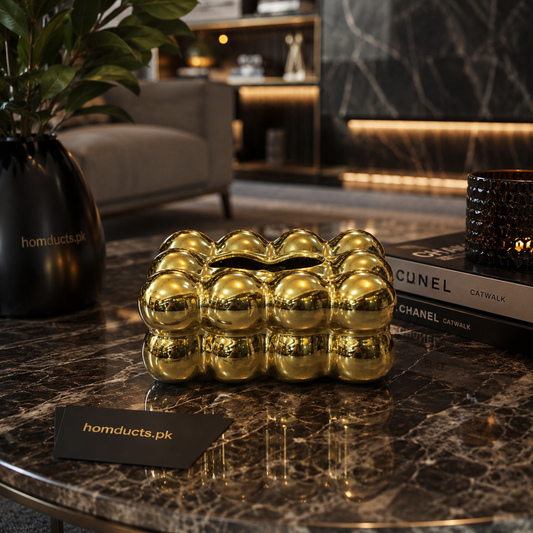 Luxury Modern Gold Bubble Ceramic Tissue Box Holder for Living Room Coffee Table Décor & Elegant Home Interior Accessories