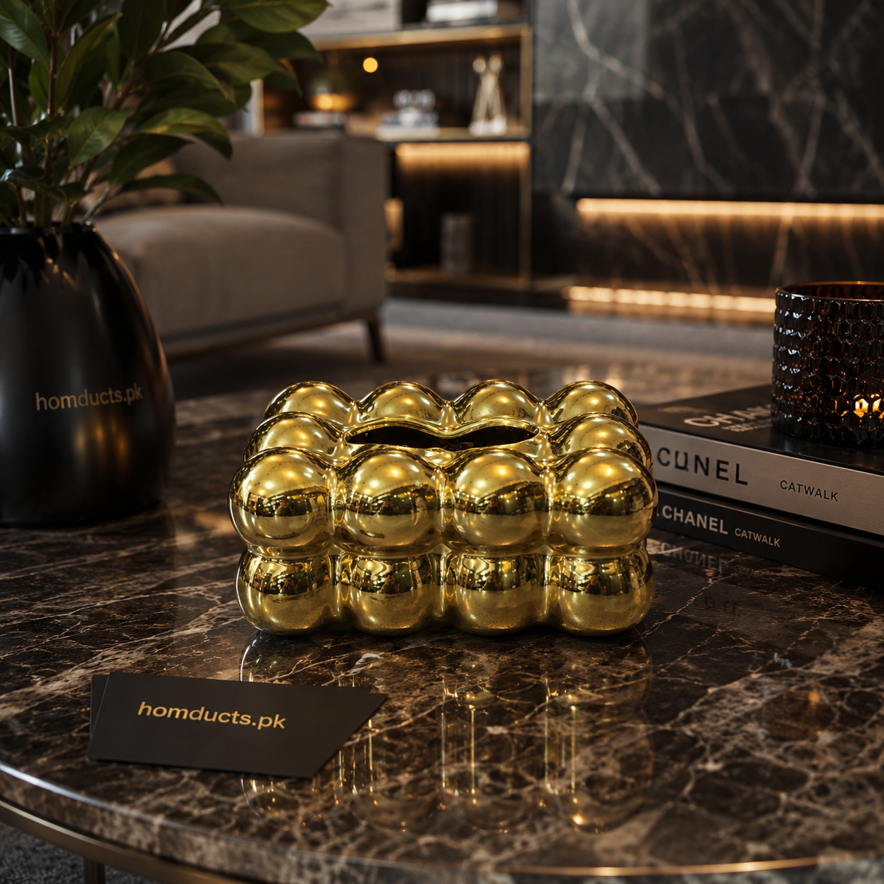 Luxury Modern Gold Bubble Ceramic Tissue Box Holder for Living Room Coffee Table Décor & Elegant Home Interior Accessories