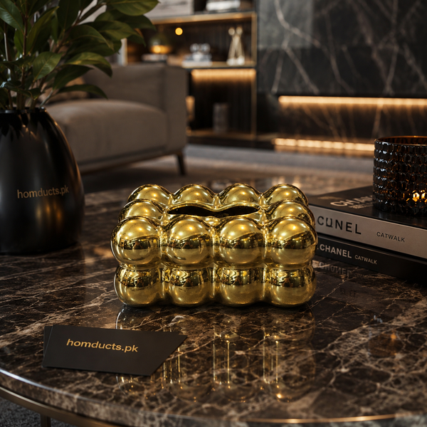 Luxury Modern Gold Bubble Ceramic Tissue Box Holder for Living Room Coffee Table Décor & Elegant Home Interior Accessories