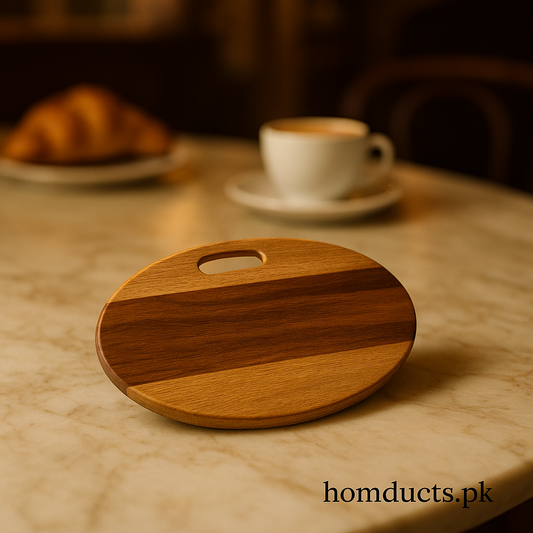 Premium Wooden Oval Serving Tray with Handle – Rustic Café Style