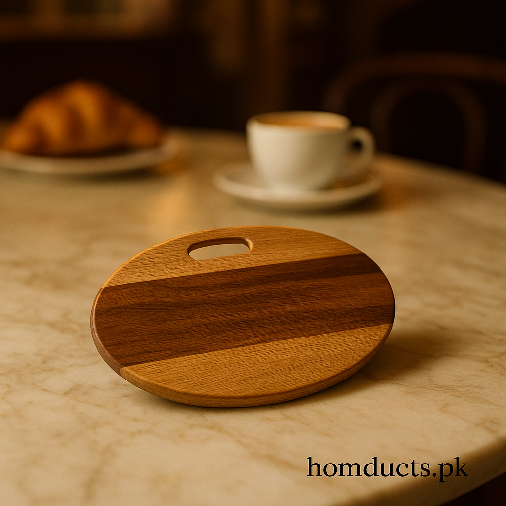 Premium Wooden Oval Serving Tray with Handle – Rustic Café Style