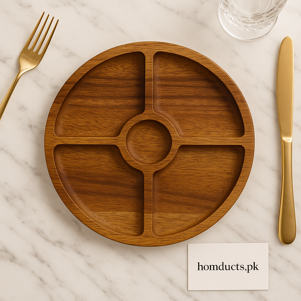 Luxury Wooden Round Serving Tray with Compartments
