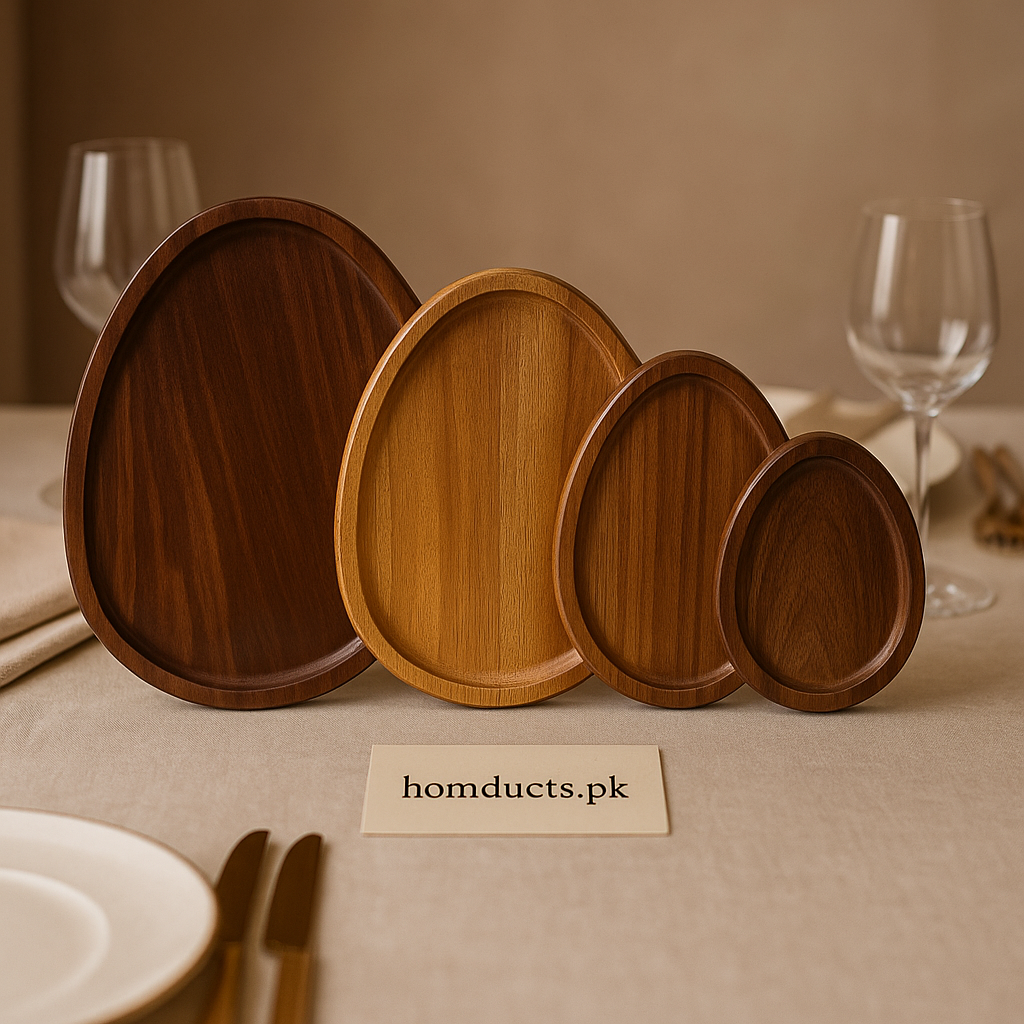 Luxury Wooden Serving Tray Set – 4 Sizes | Premium Oval Design for Kitchen & Dining
