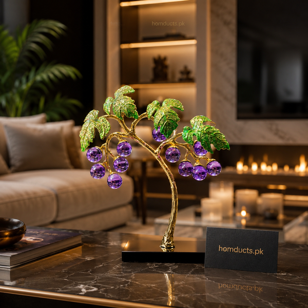 Luxury Crystal Grape Tree Decorative Showpiece for Living Room Console Table Office Desk & Modern Home Decor Accent