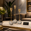 Luxury Crystal Bubble Glass Candle Holder Set With Gold Metal Stand Decorative Modern Table Centerpiece Home Decor Accent – 3 Pcs Set
