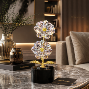 Luxury Crystal Flower Table Decor Showpiece with Gold Stem & Premium Marble Base for Living Room Console Table Bedroom Office Decoration