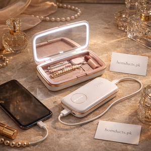 Luxury LED Cosmetic Mirror Power Bank with Storage Case – Portable Makeup Organizer & Mobile Charger