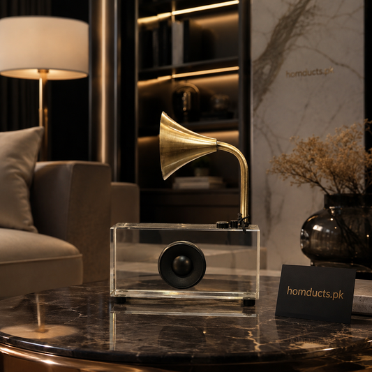 Luxury Crystal Vintage Gramophone Bluetooth Speaker Decorative Table Accent for Modern Home & Office Décor
