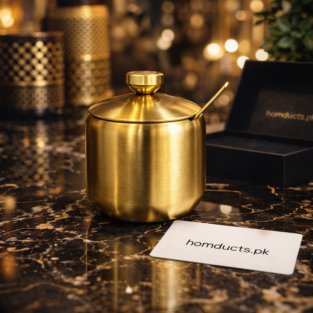 Luxury Golden Stainless Steel Seasoning Pot with Spoon | Premium Kitchen Spice Jar