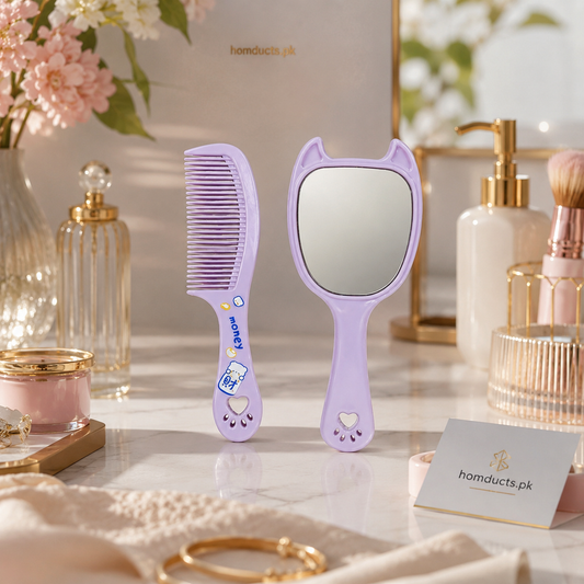 Cute Mini Travel Comb & Mirror Set – Portable Compact Beauty Grooming Kit for Purse, Makeup Bag & Daily Touch-Ups (2 PCS Set)