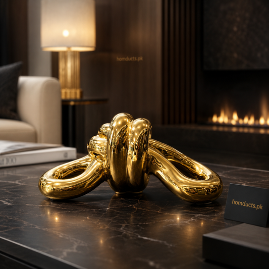 Luxury Abstract Gold Ceramic Sculpture Showpiece for Modern Living Room & Coffee Table Decor