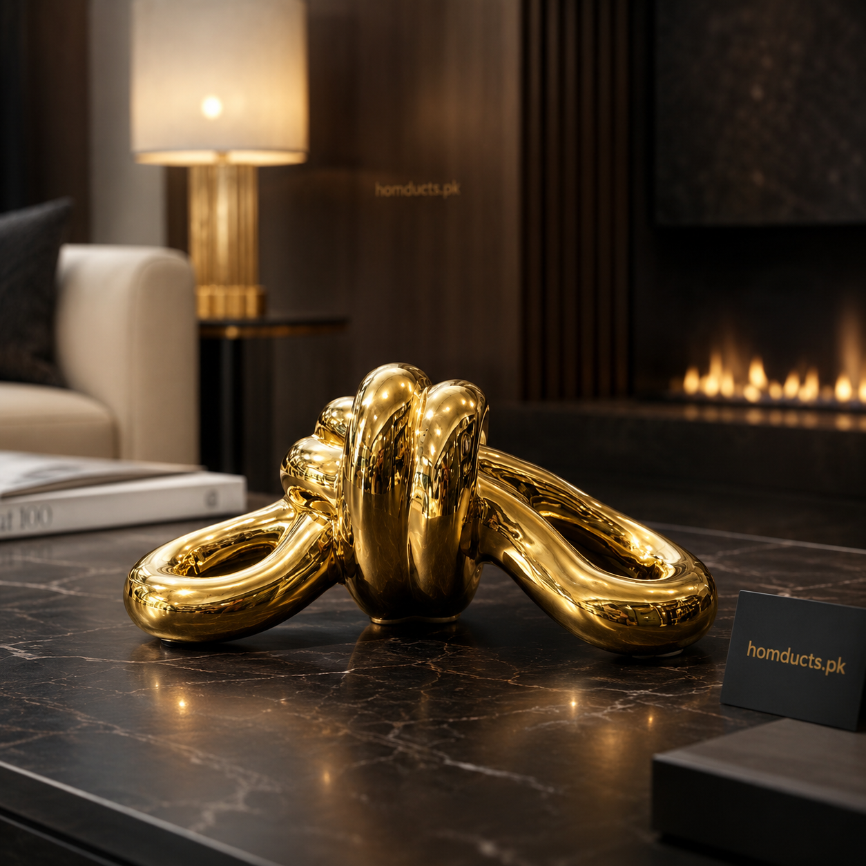 Luxury Abstract Gold Ceramic Sculpture Showpiece for Modern Living Room & Coffee Table Decor