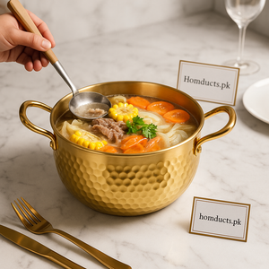 Luxury Golden Hammered Stainless Steel Noodle Pot with Double Handles – 16cm / 18cm