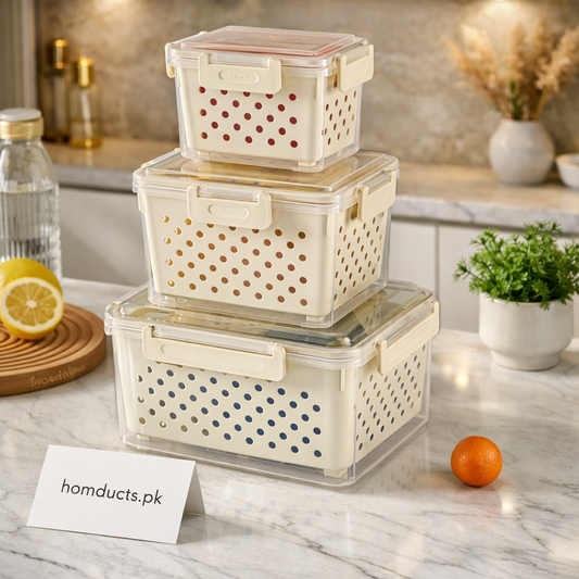 Luxury Airtight Stackable Storage Boxes Set – Multi-Size Kitchen & Fridge Organizer