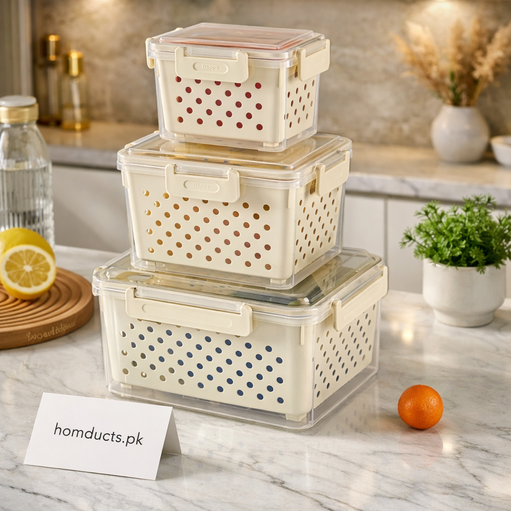 Luxury Airtight Stackable Storage Boxes Set – Multi-Size Kitchen & Fridge Organizer