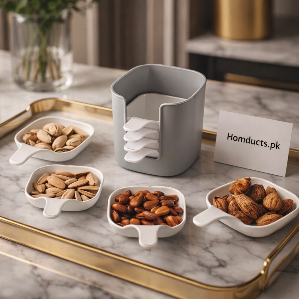 Luxury Snack Serving Plates with Storage Holder (6 Pcs) – Modern Dry Fruit & Nut Organizer