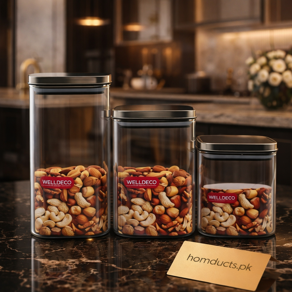Premium Airtight Glass Storage Jar Set (3-Piece) – Luxury Kitchen Organizer