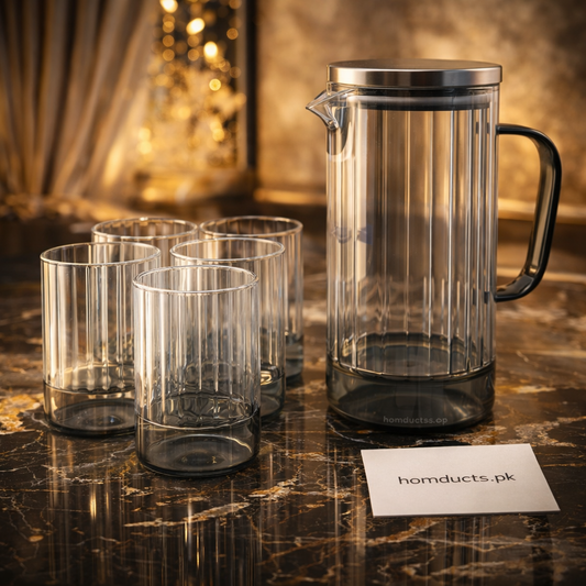 Luxury Ribbed Glass Water Jug Set with Tumblers – 7-Piece Elegant Drinkware Set