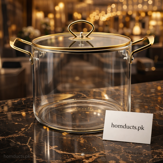 Luxury Transparent Glass Cooking Pot with Golden Handles & Lid
