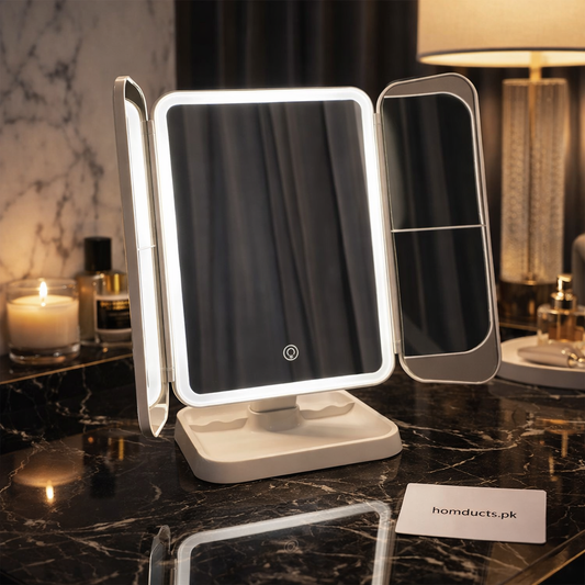 Luxury Tri-Fold LED Vanity Mirror with Touch Control & Adjustable Brightness