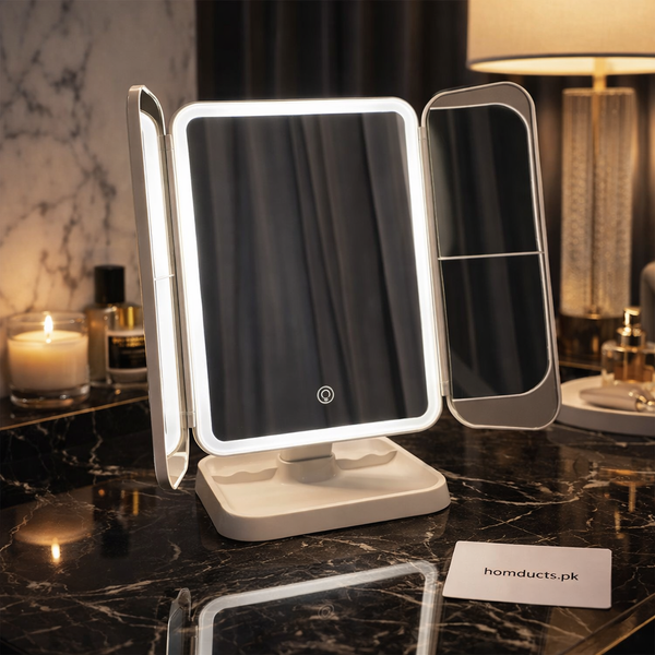 Luxury Tri-Fold LED Vanity Mirror with Touch Control & Adjustable Brightness