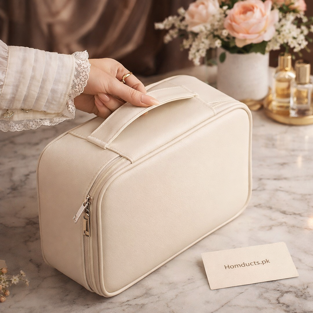 Luxury Travel Makeup Organizer Case – Premium Cosmetic Storage Bag for Skincare & Beauty Essentials