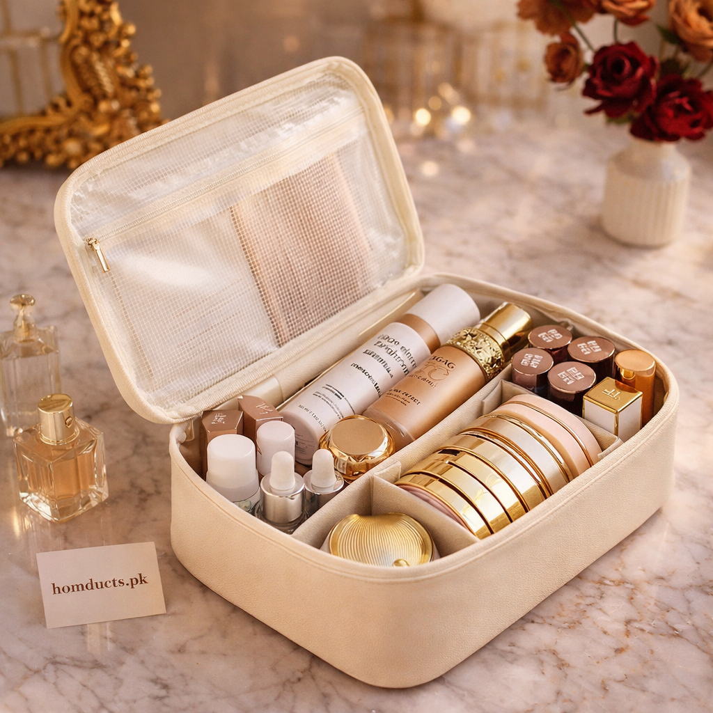 Luxury Travel Makeup Organizer Case – Premium Cosmetic Storage Bag for Skincare & Beauty Essentials
