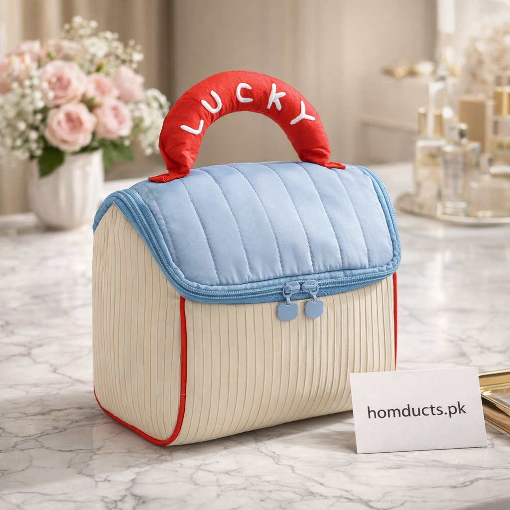 Luxury Quilted Makeup Organizer Bag with Handle – Premium Travel Cosmetic Storage Case