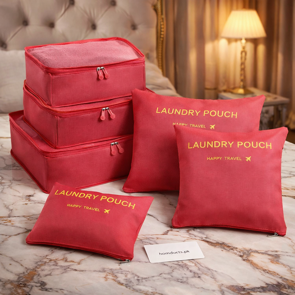 Luxury Travel Laundry Pouch & Packing Cubes Set (6-Piece) – Waterproof Organizer Bags